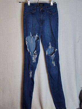 Akira Ripped Distressed Cotton Modal Span T400 Lycra Stretch Skinny Jeans  7 W27